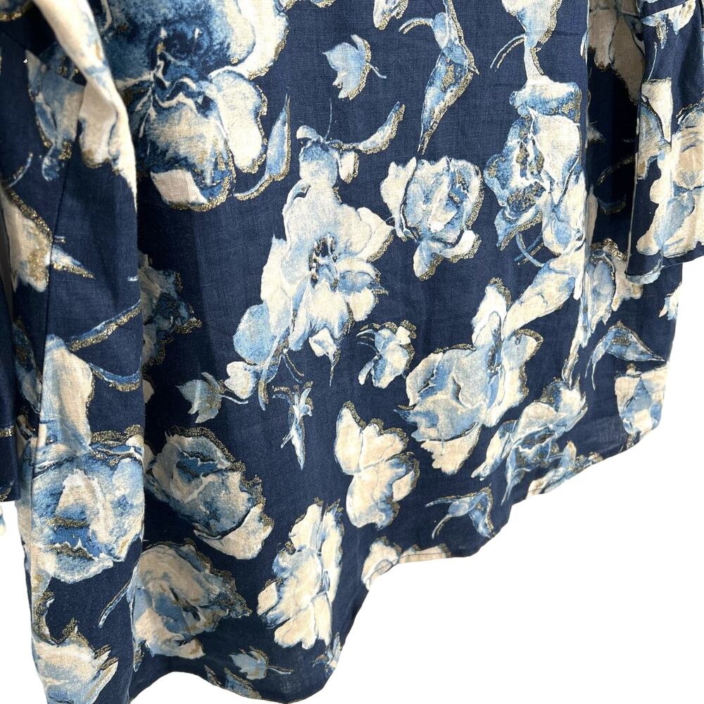 NEW NWT JM Collection SZ 16 100% LINEN Metallic Sparkly Blouse Shirt Top Blue - Picture 12 of 13